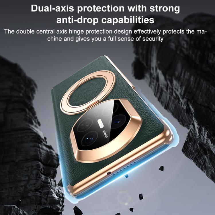 For Huawei Mate X7 2 in 1 Magnetic Holder Dual-axis Genuine Leather Phone Case