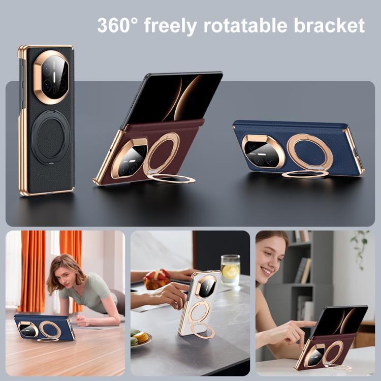 For Huawei Mate X7 2 in 1 Magnetic Holder Dual-axis Genuine Leather Phone Case