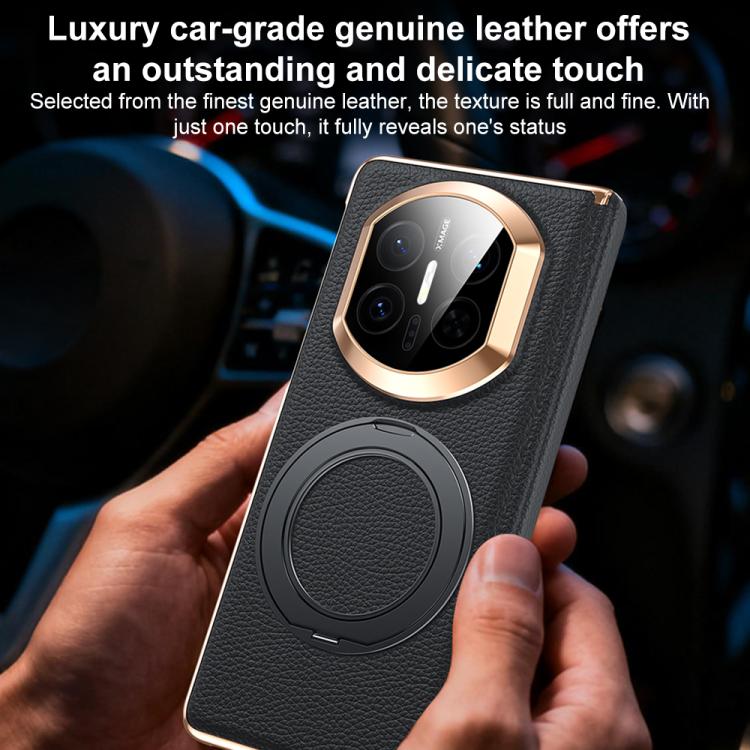 For Huawei Mate X7 2 in 1 Magnetic Holder Dual-axis Genuine Leather Phone Case
