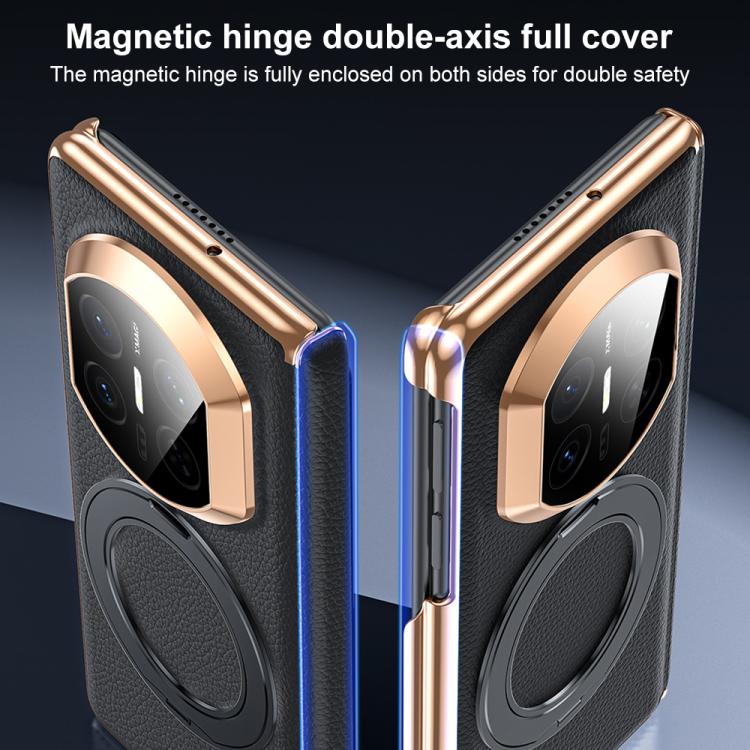 For Huawei Mate X7 2 in 1 Magnetic Holder Dual-axis Genuine Leather Phone Case