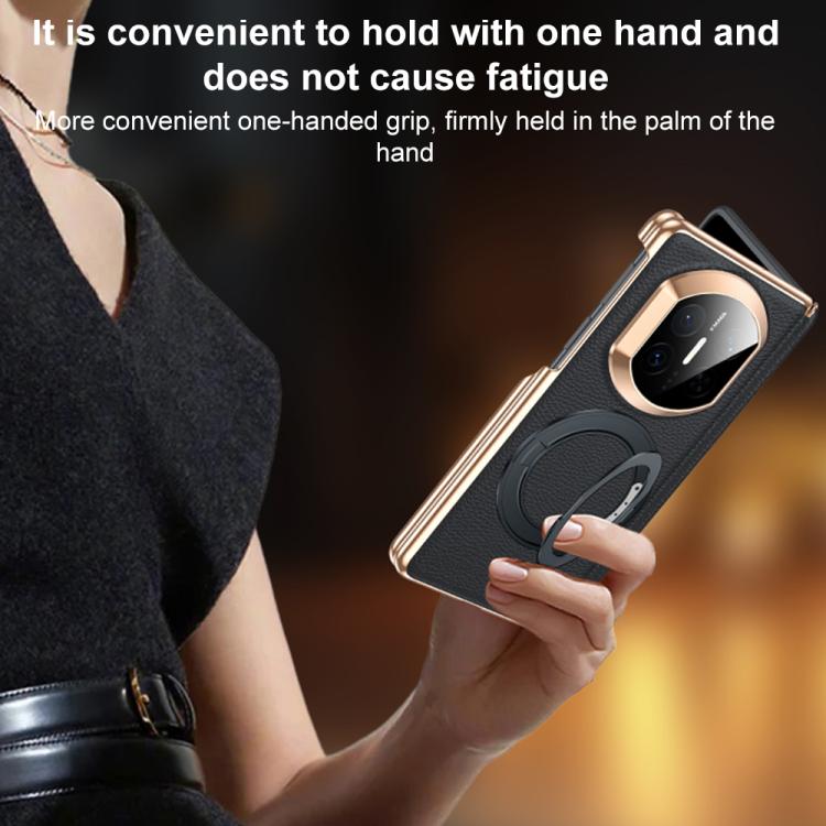 For Huawei Mate X7 2 in 1 Magnetic Holder Dual-axis Genuine Leather Phone Case