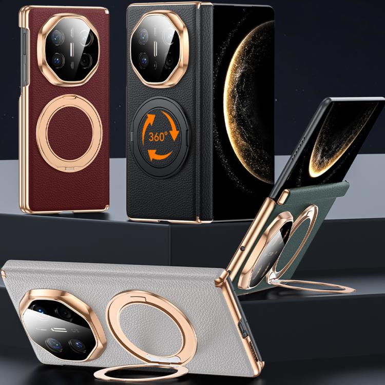 For Huawei Mate X6 2 in 1 Magnetic Holder Dual-axis Genuine Leather Phone Case