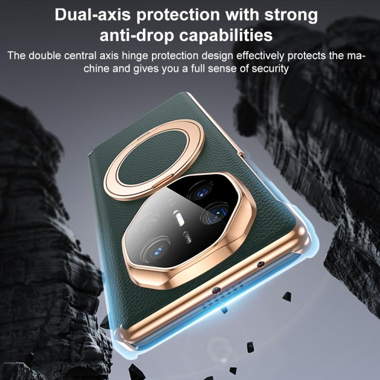 For Huawei Mate X6 2 in 1 Magnetic Holder Dual-axis Genuine Leather Phone Case