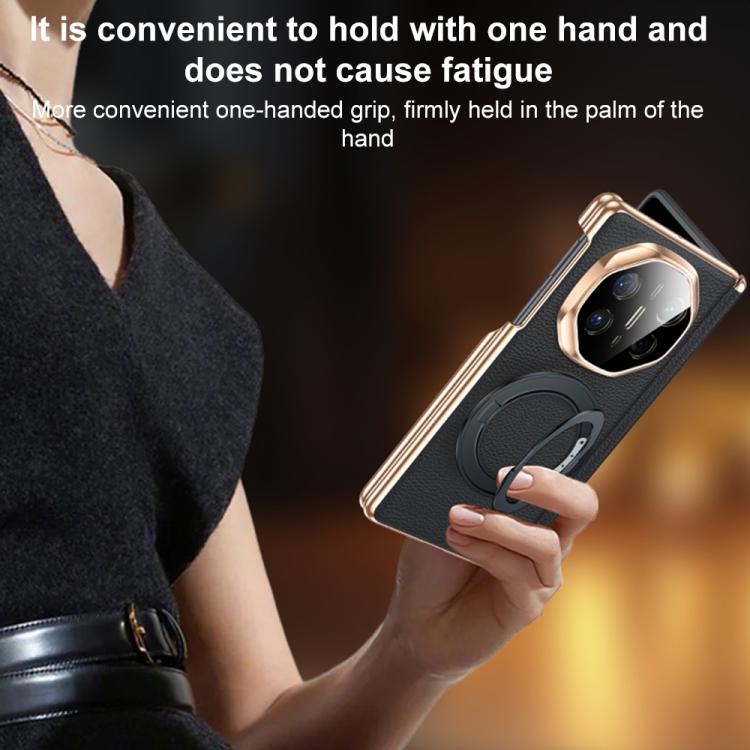 For Huawei Mate X6 2 in 1 Magnetic Holder Dual-axis Genuine Leather Phone Case