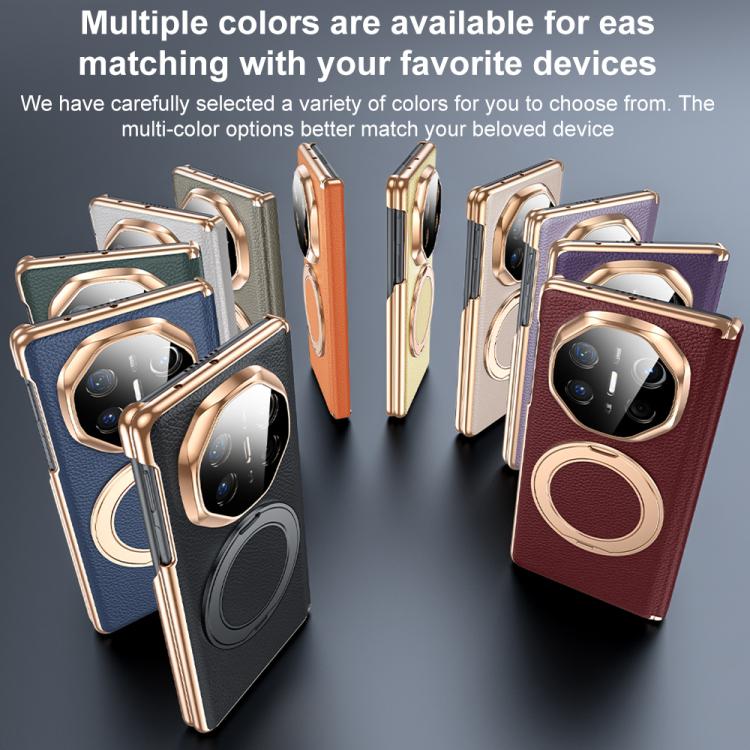 For Huawei Mate X6 2 in 1 Magnetic Holder Dual-axis Genuine Leather Phone Case