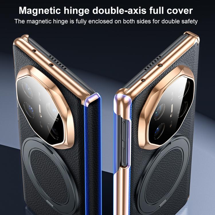 For Huawei Mate X6 2 in 1 Magnetic Holder Dual-axis Genuine Leather Phone Case