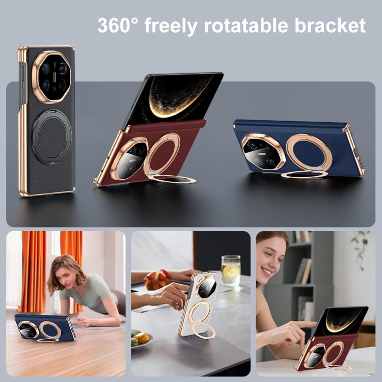 For Huawei Mate X6 2 in 1 Magnetic Holder Dual-axis Genuine Leather Phone Case