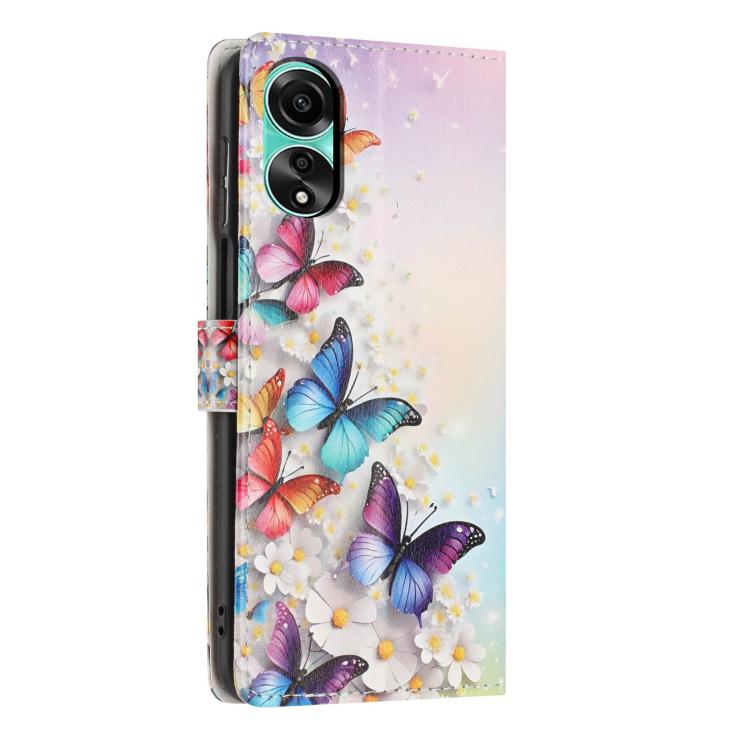 For OPPO A38 Colorful Painting Vegan Leather Phone Case with Lanyard