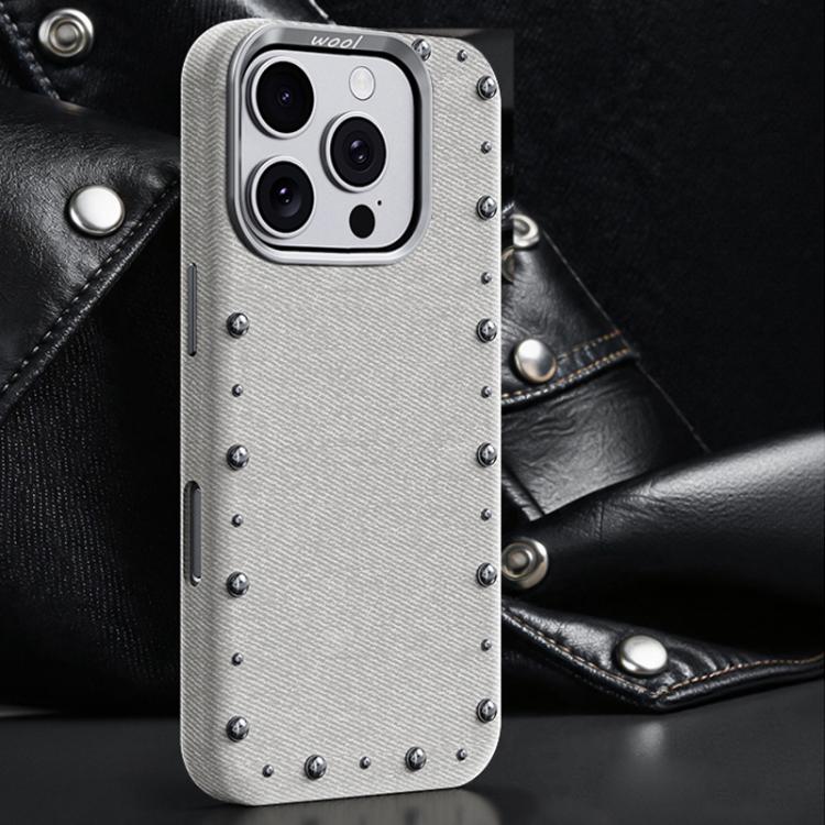 For iPhone 16 Pro Max Rivet Series Denim Texture Full Coverage Magnetic Phone Case