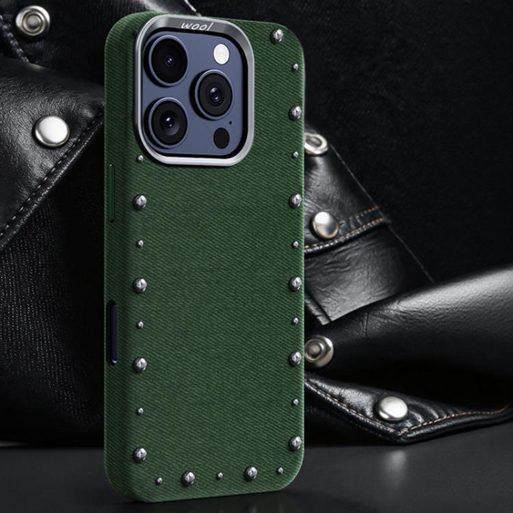 For iPhone 16 Pro Max Rivet Series Denim Texture Full Coverage Magnetic Phone Case