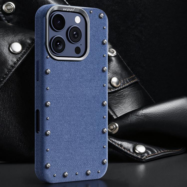For iPhone 16 Pro Max Rivet Series Denim Texture Full Coverage Magnetic Phone Case