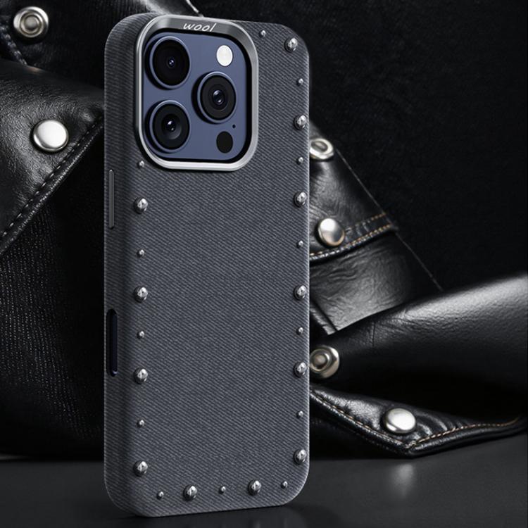 For iPhone 16 Pro Rivet Series Denim Texture Full Coverage Magnetic Phone Case
