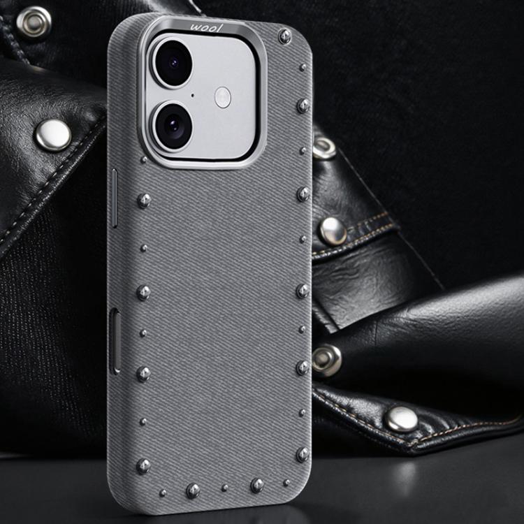 For iPhone 16 Plus Rivet Series Denim Texture Full Coverage Magnetic Phone Case