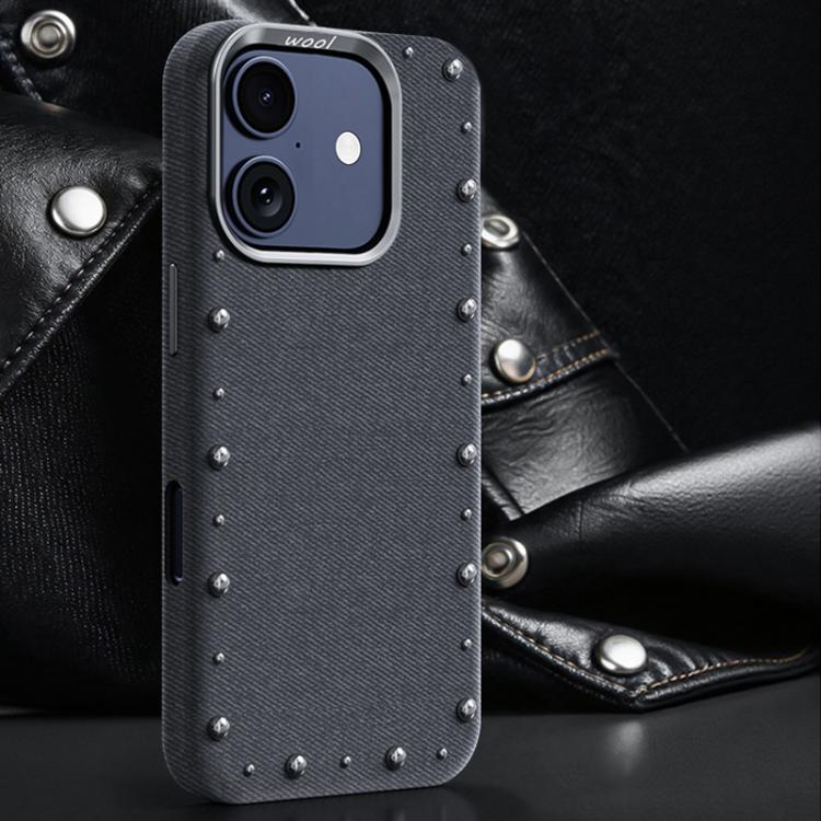 For iPhone 16 Plus Rivet Series Denim Texture Full Coverage Magnetic Phone Case