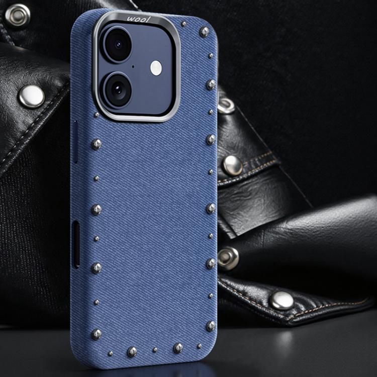 For iPhone 16 Rivet Series Denim Texture Full Coverage Magnetic Phone Case