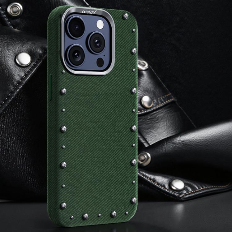 For iPhone 15 Pro Rivet Series Denim Texture Full Coverage Magnetic Phone Case