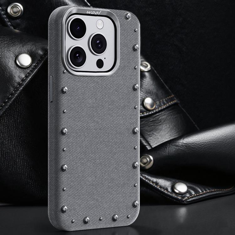 For iPhone 15 Pro Rivet Series Denim Texture Full Coverage Magnetic Phone Case