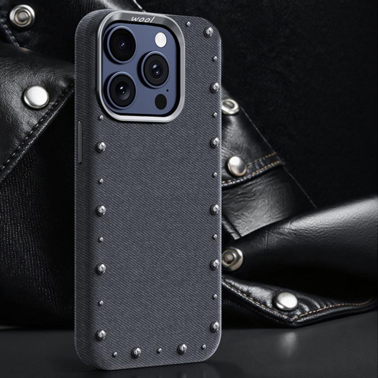 For iPhone 15 Pro Rivet Series Denim Texture Full Coverage Magnetic Phone Case