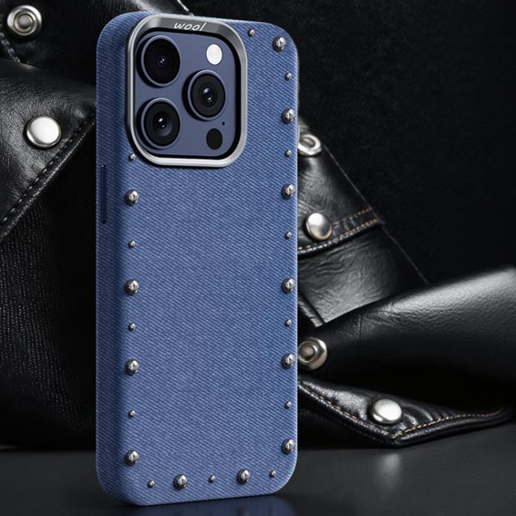 For iPhone 15 Pro Rivet Series Denim Texture Full Coverage Magnetic Phone Case