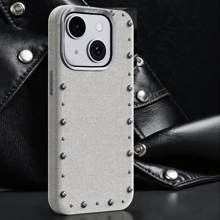 For iPhone 15 Plus Rivet Series Denim Texture Full Coverage Magnetic Phone Case