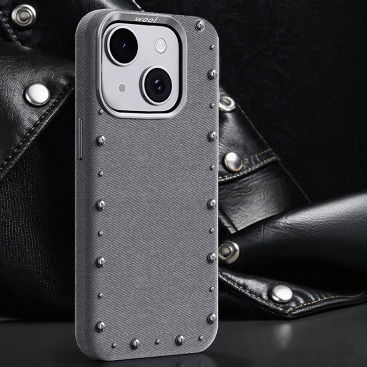 For iPhone 15 Plus Rivet Series Denim Texture Full Coverage Magnetic Phone Case