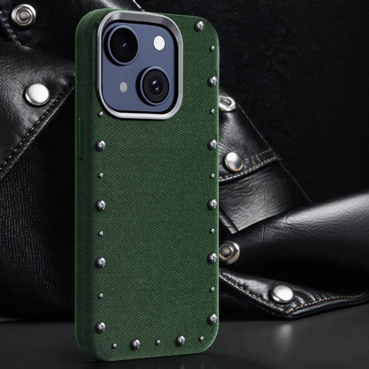 For iPhone 15 Rivet Series Denim Texture Full Coverage Magnetic Phone Case