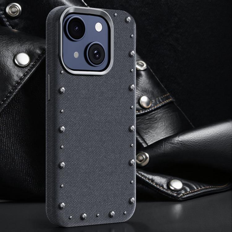 For iPhone 15 Rivet Series Denim Texture Full Coverage Magnetic Phone Case