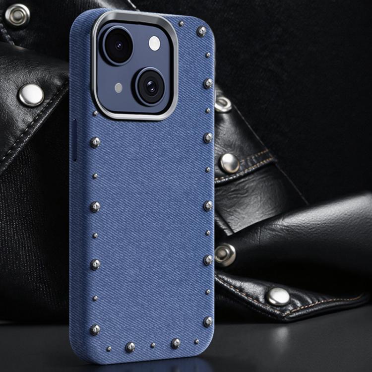 For iPhone 15 Rivet Series Denim Texture Full Coverage Magnetic Phone Case