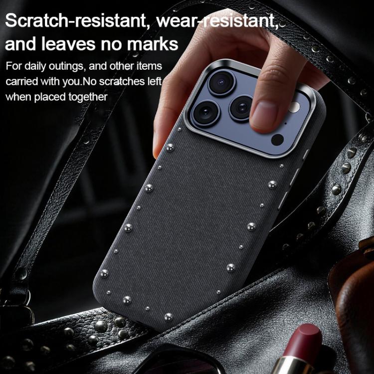 For iPhone 16 Pro Max Rivet Series Denim Texture Full Coverage Magnetic Phone Case