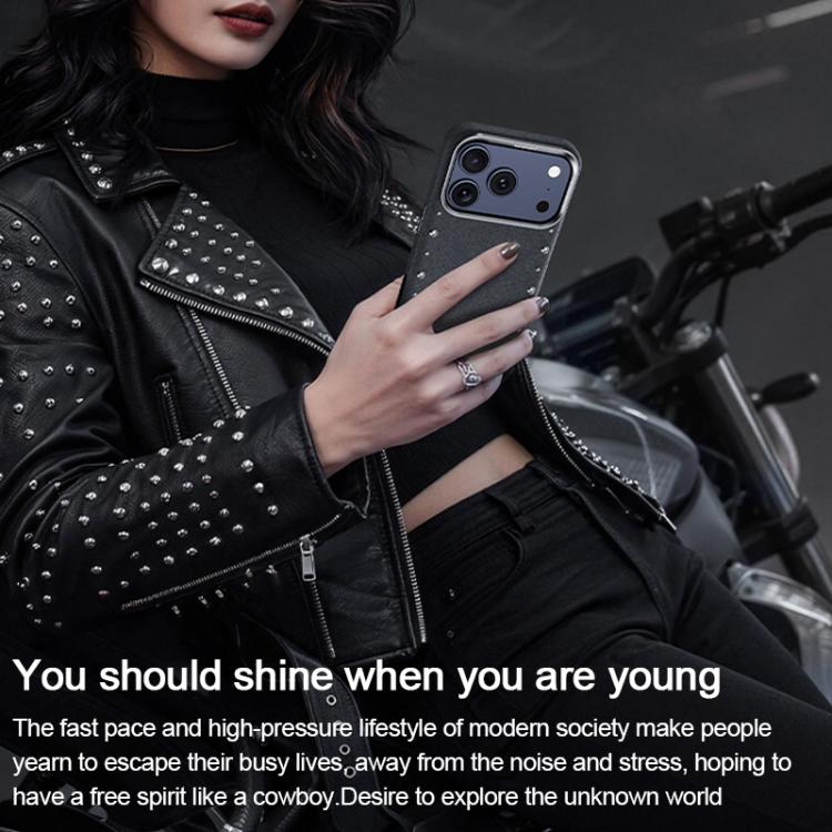 For iPhone 16 Pro Max Rivet Series Denim Texture Full Coverage Magnetic Phone Case