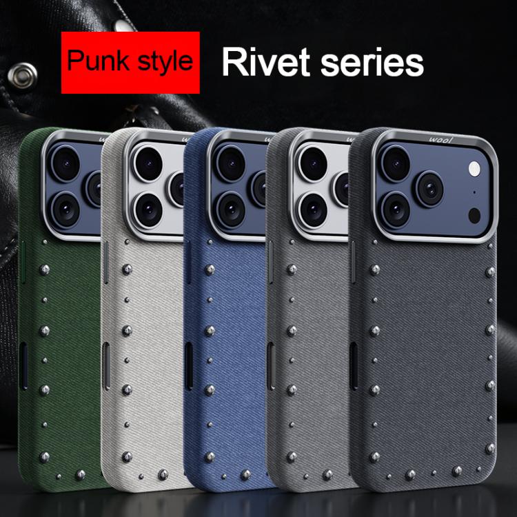 For iPhone 16 Pro Max Rivet Series Denim Texture Full Coverage Magnetic Phone Case
