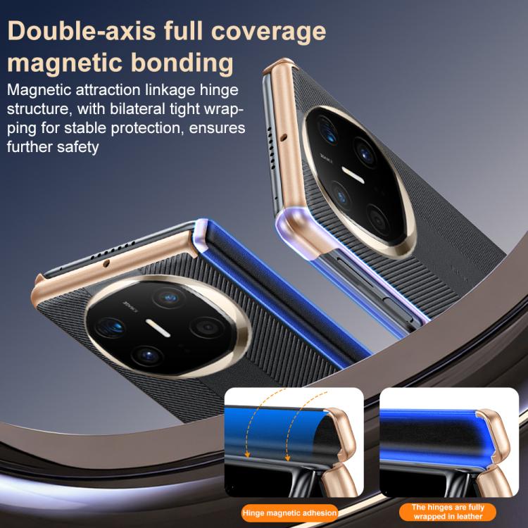 For Huawei Mate X6 Twill Texture Magnetic Vegan Leather Dual-axis Phone Case
