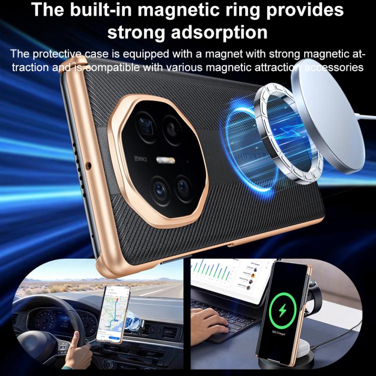 For Huawei Mate X6 Twill Texture Magnetic Vegan Leather Dual-axis Phone Case