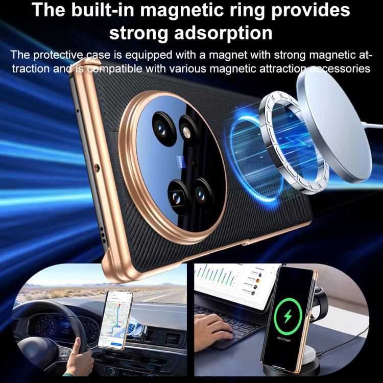 For vivo X Fold5 Twill Texture Magnetic Vegan Leather Dual-axis Phone Case