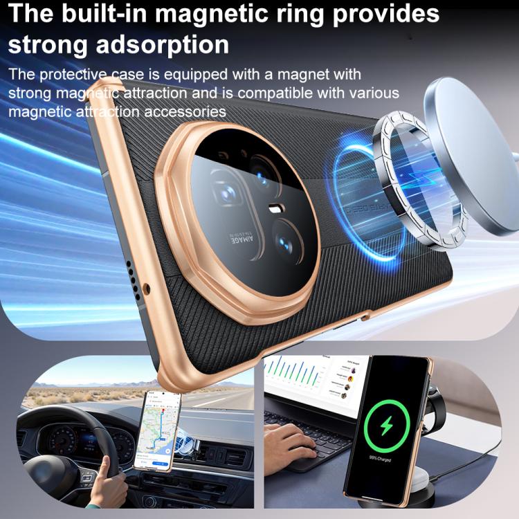 For Honor Magic V5 Twill Texture Magnetic Vegan Leather Dual-axis Phone Case