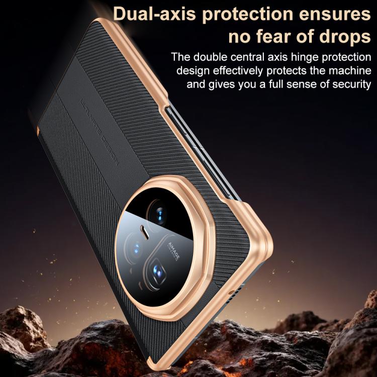 For Honor Magic V5 Twill Texture Magnetic Vegan Leather Dual-axis Phone Case