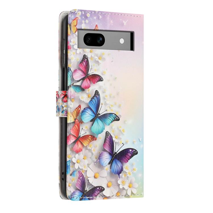 For Google Pixel 7a Colorful Painting Vegan Leather Phone Case with Lanyard
