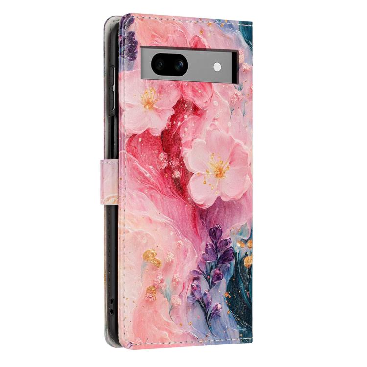 For Google Pixel 7a Colorful Painting Vegan Leather Phone Case with Lanyard