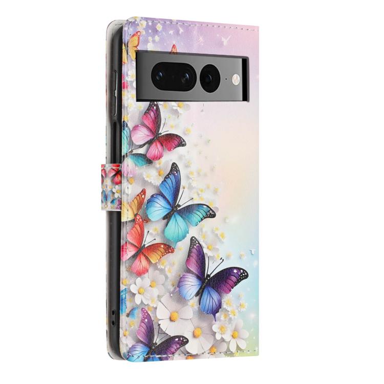 For Google Pixel 7 Pro 5G Colorful Painting Vegan Leather Phone Case with Lanyard