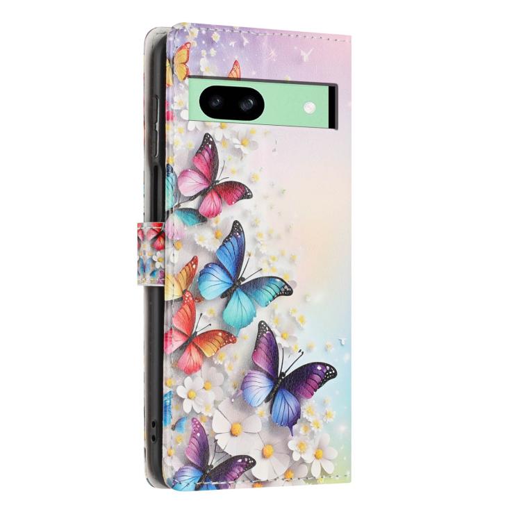 For Google Pixel 8a Colorful Painting Vegan Leather Phone Case with Lanyard