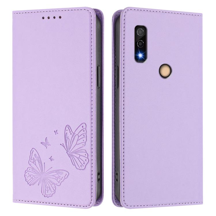 For Fujitsu Arrows We3 Strong Magnetic Dual Butterfly RFID Vegan Leather Phone Case