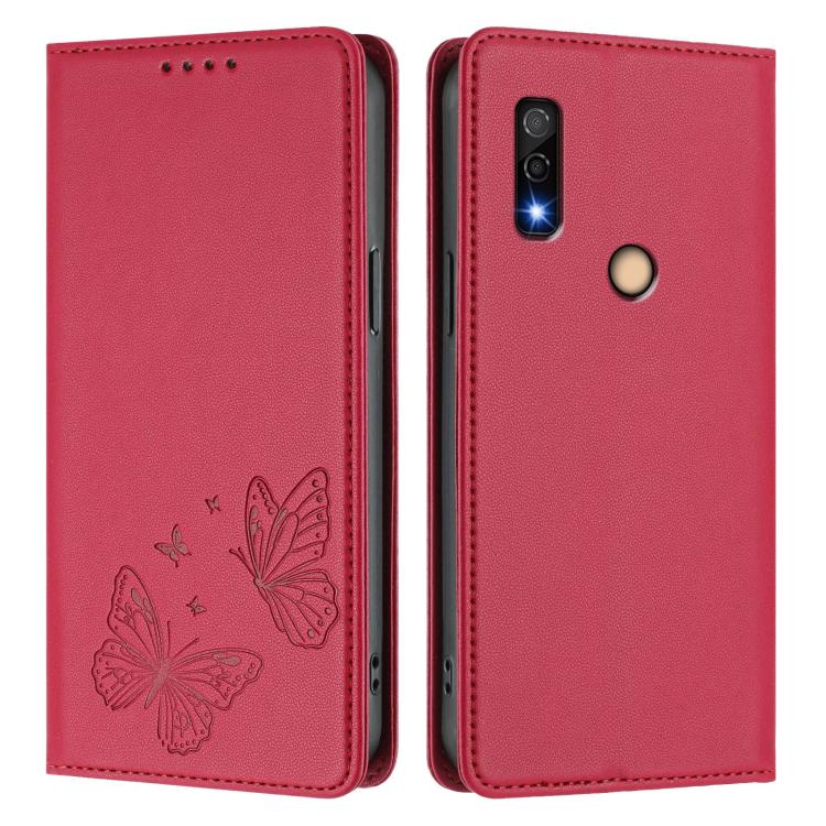 For Fujitsu Arrows We3 Strong Magnetic Dual Butterfly RFID Vegan Leather Phone Case