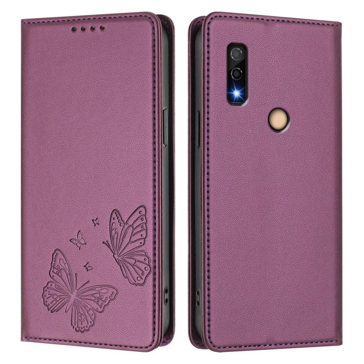 For Fujitsu Arrows We3 Strong Magnetic Dual Butterfly RFID Vegan Leather Phone Case
