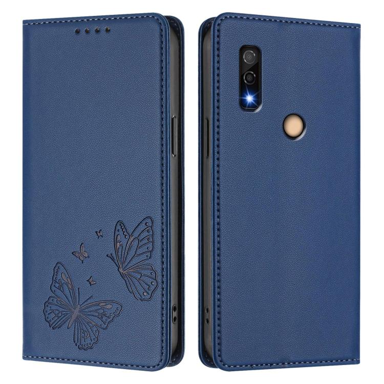 For Fujitsu Arrows We3 Strong Magnetic Dual Butterfly RFID Vegan Leather Phone Case