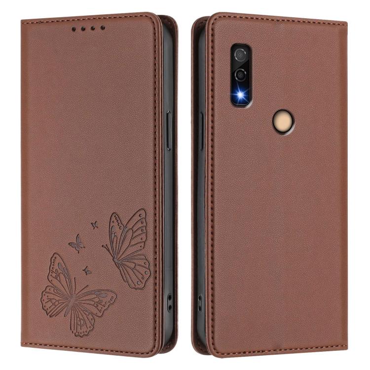 For Fujitsu Arrows We3 Strong Magnetic Dual Butterfly RFID Vegan Leather Phone Case