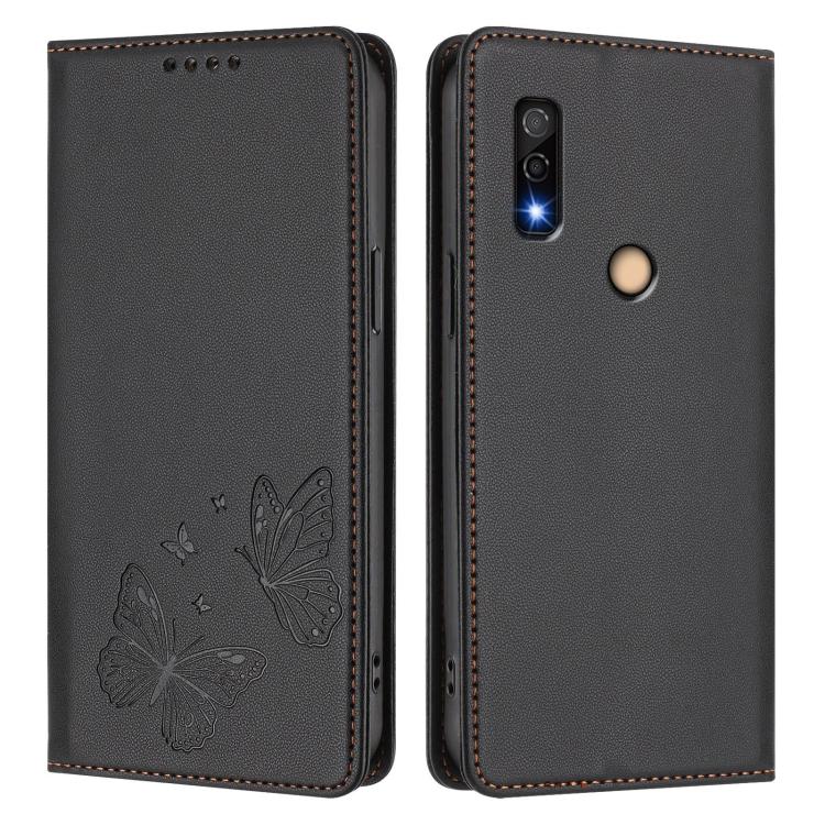 For Fujitsu Arrows We3 Strong Magnetic Dual Butterfly RFID Vegan Leather Phone Case