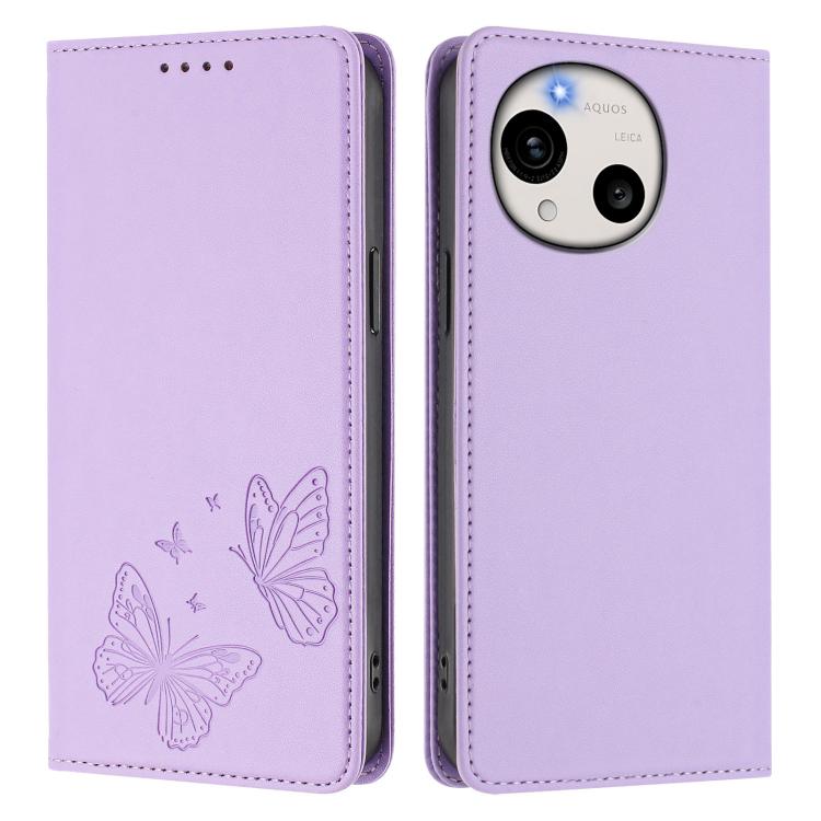 For Sharp Aquos R11 Strong Magnetic Dual Butterfly RFID Vegan Leather Phone Case