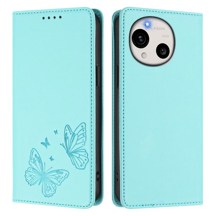 For Sharp Aquos R11 Strong Magnetic Dual Butterfly RFID Vegan Leather Phone Case
