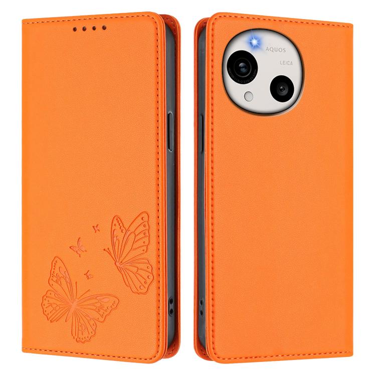 For Sharp Aquos R11 Strong Magnetic Dual Butterfly RFID Vegan Leather Phone Case