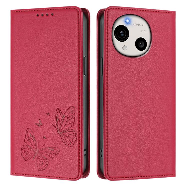 For Sharp Aquos R11 Strong Magnetic Dual Butterfly RFID Vegan Leather Phone Case